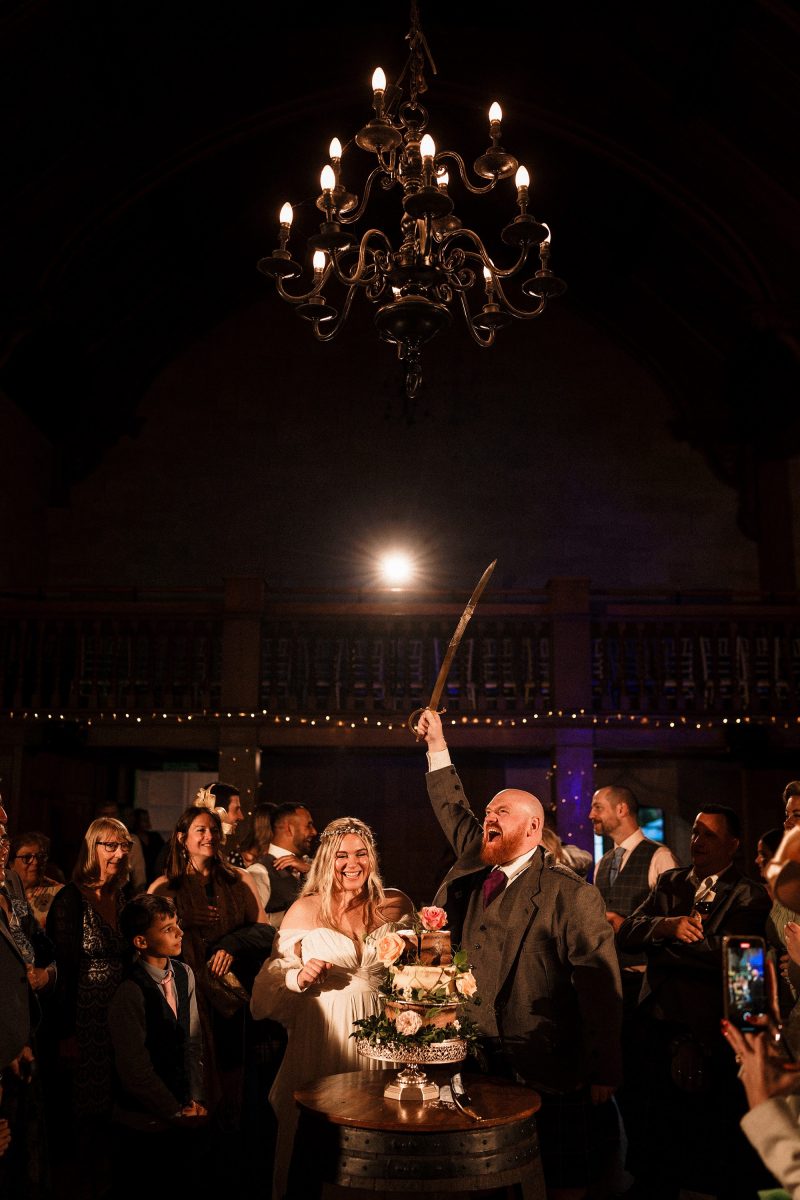 Cake cutting wedding photo idea at Achnagairn Castle