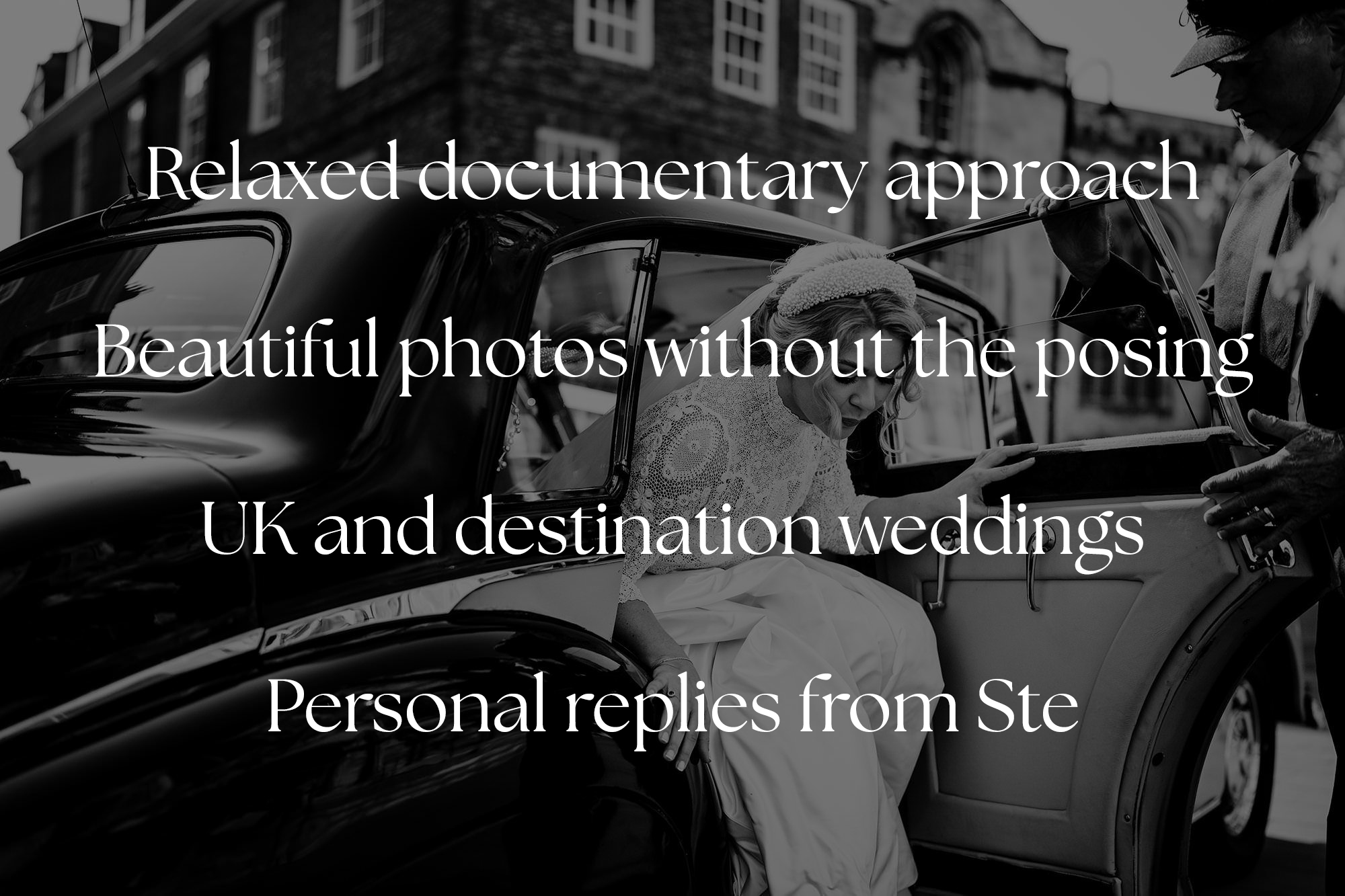 Bride arriving at her wedding in an elegant documentary style photograph