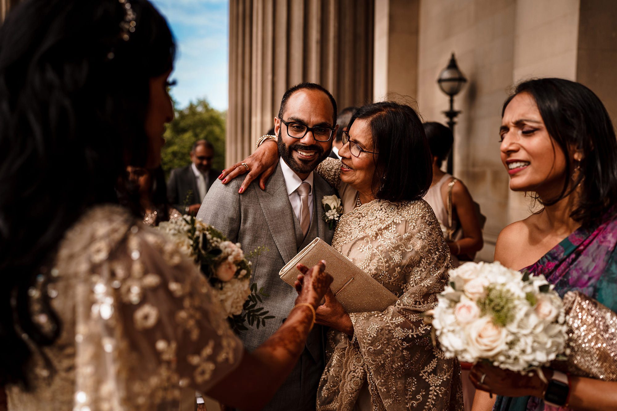 Bride and groom sharing a candid wedding moment