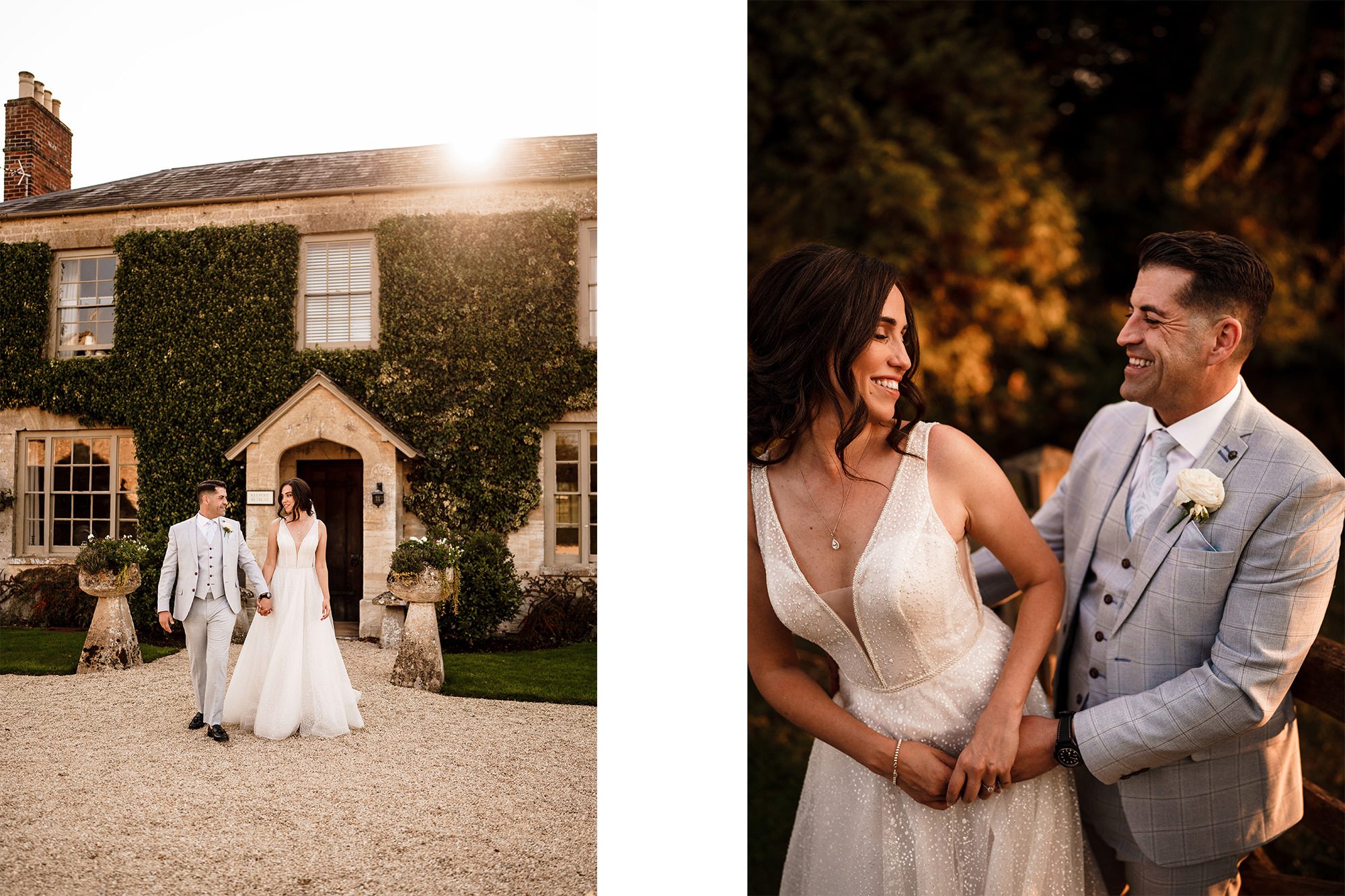Bride and groom portrait during a relaxed Cotswolds wedding at a countryside venue
