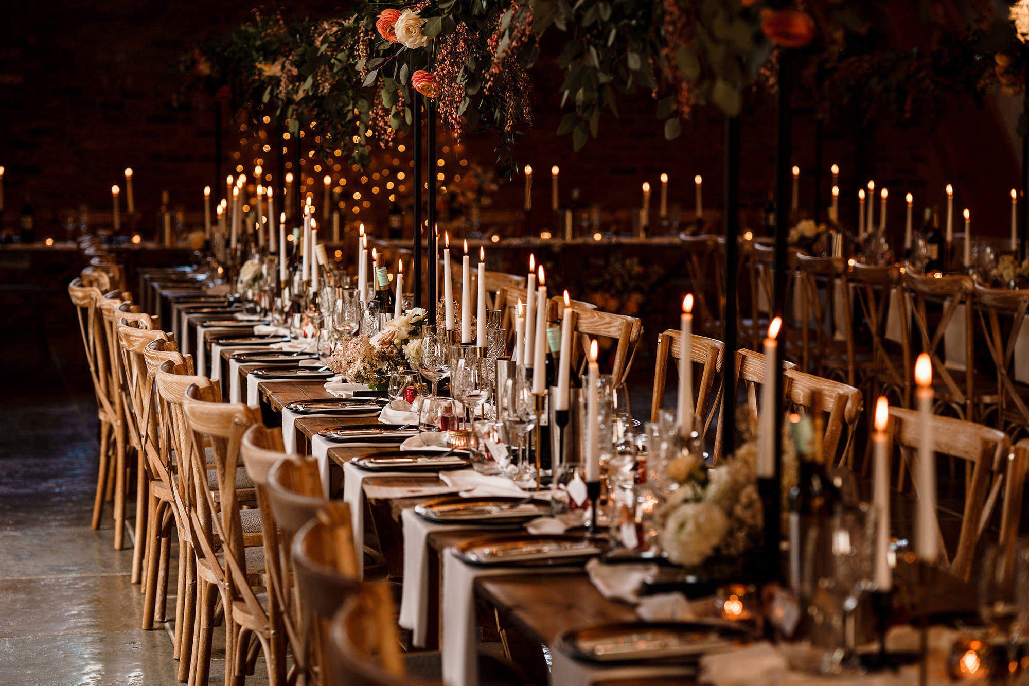 Wedding breakfast styling and table setup at a Cotswolds wedding venue