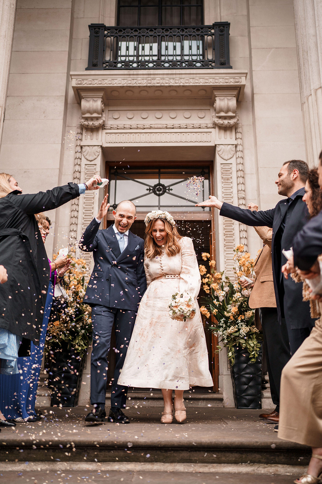 Confetti moment outside Marylebone Town Hall in London